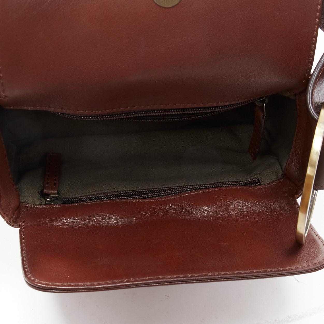 DOLCE GABBANA Vintage Y2K brown calfskin leather bronze buckle boxy shoulder bag 5