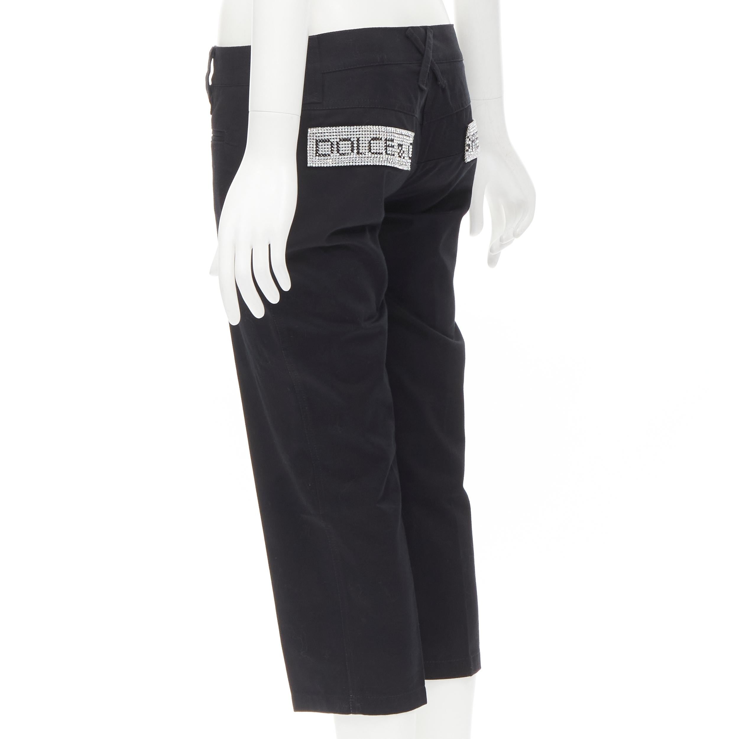 DOLCE GABBANA VIntage Y2K crystal logo flap pocket black cropped pants XS 1