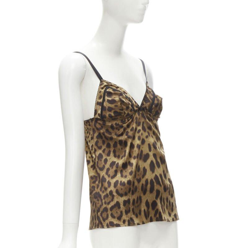 Brown DOLCE GABBANA Vintage Y2K gold DG charm leopard camisole tank top L For Sale