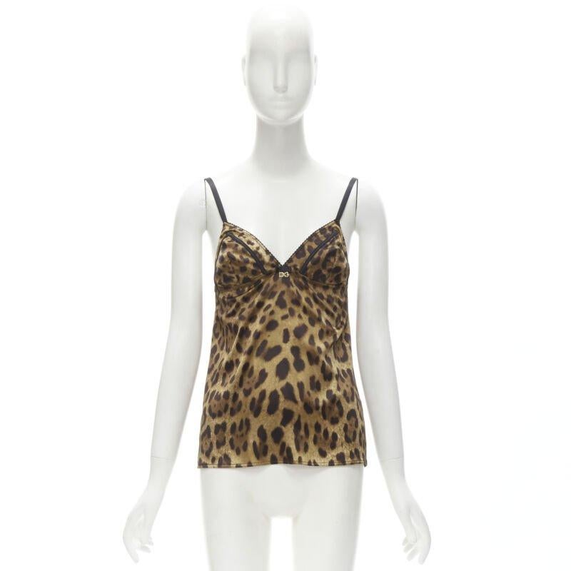 DOLCE GABBANA Vintage Y2K gold DG charm leopard camisole tank top L For Sale 4