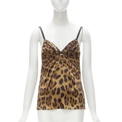 DOLCE GABBANA Used Y2K gold DG charm leopard camisole tank top L