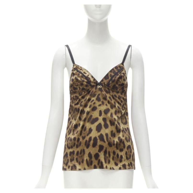 DOLCE GABBANA Vintage Y2K gold DG charm leopard camisole tank top L
