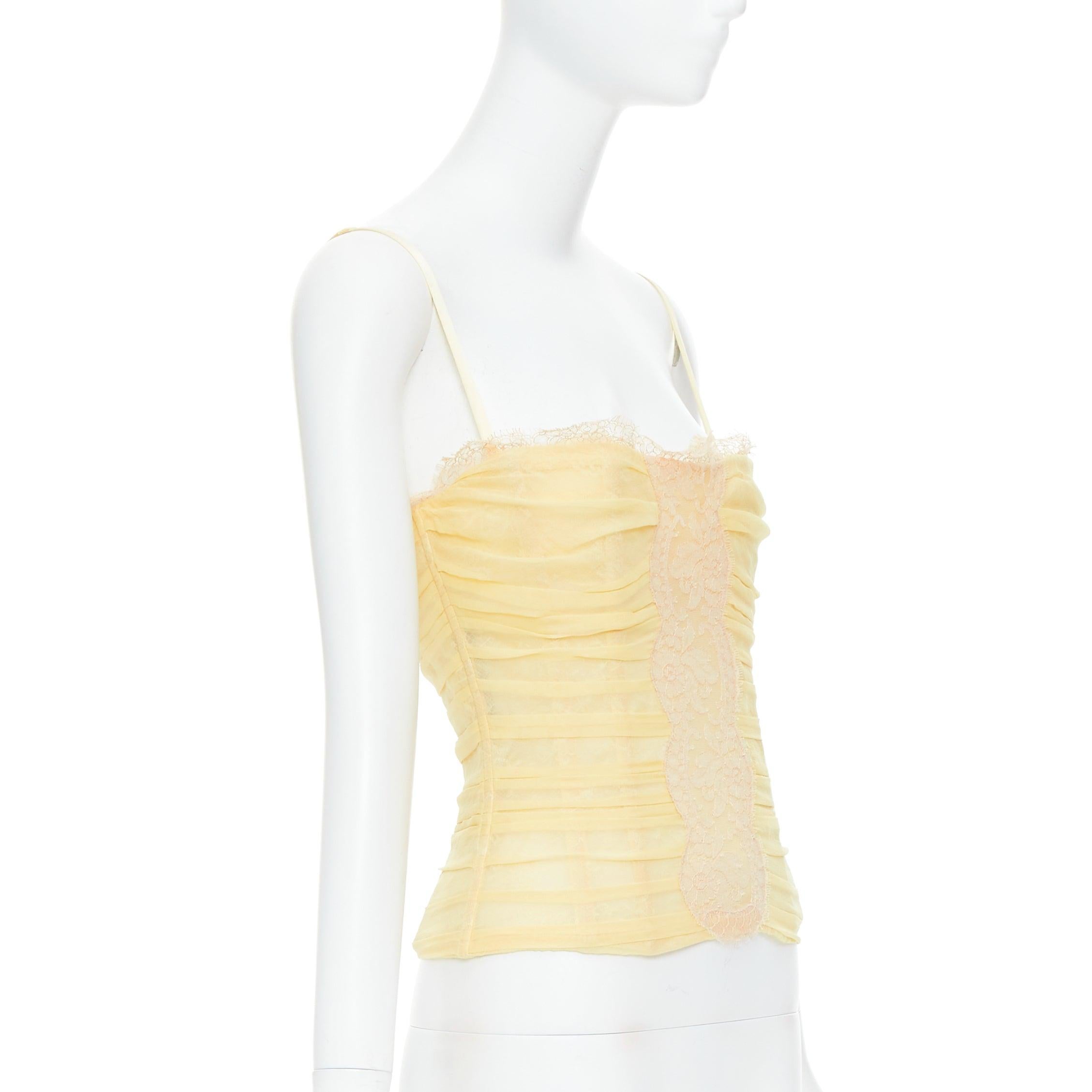 DOLCE GABBANA Vintage yellow silk blend nude lace trim corset bustier IT40 S In Good Condition In Hong Kong, NT