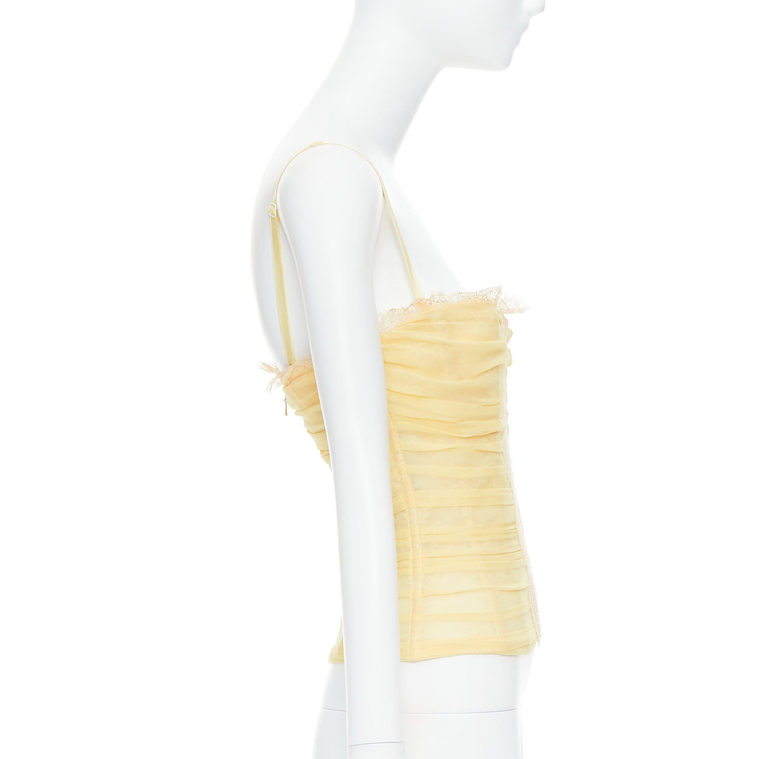 Women's DOLCE GABBANA Vintage yellow silk blend nude lace trim corset bustier IT40 S