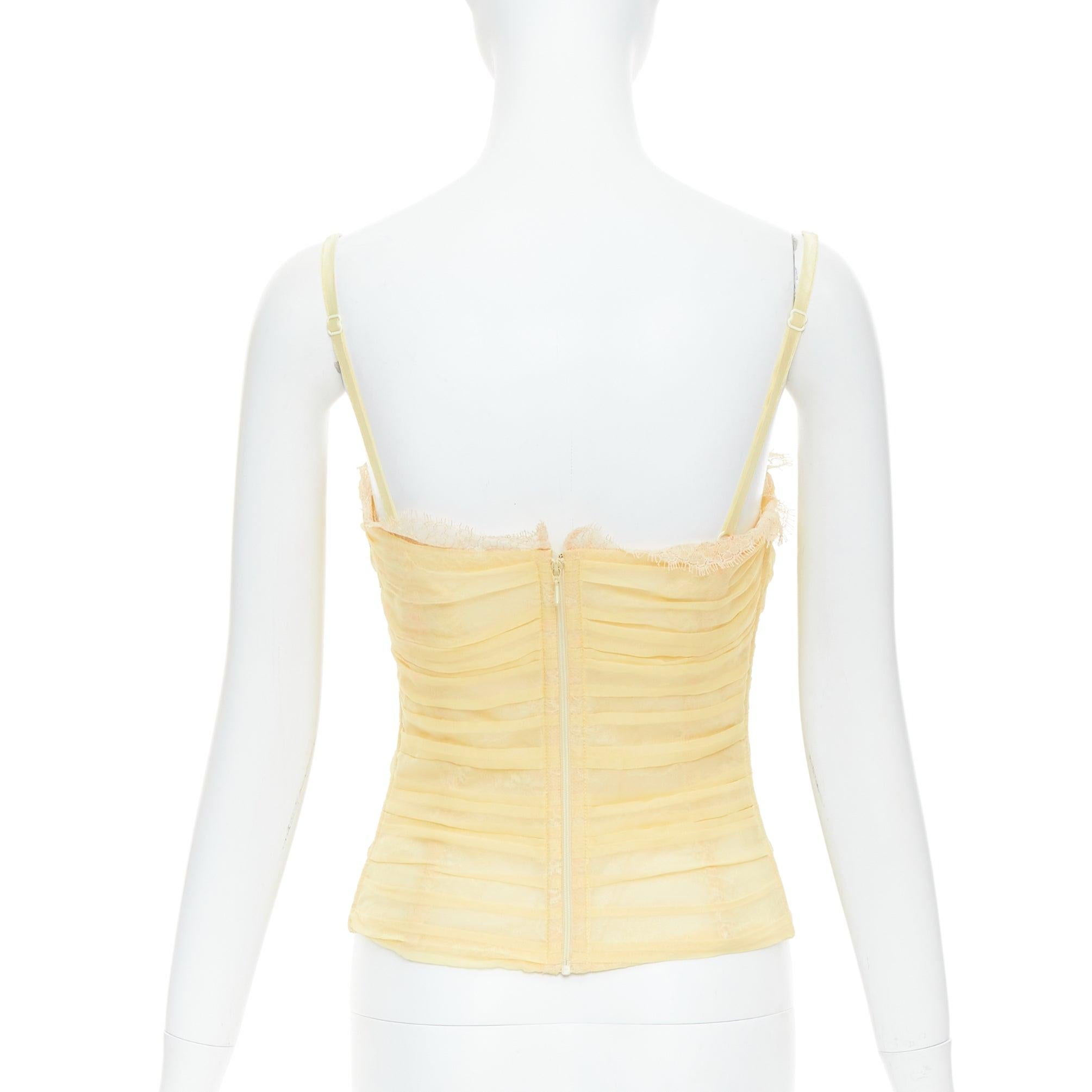 DOLCE GABBANA Vintage yellow silk blend nude lace trim corset bustier IT40 S 1