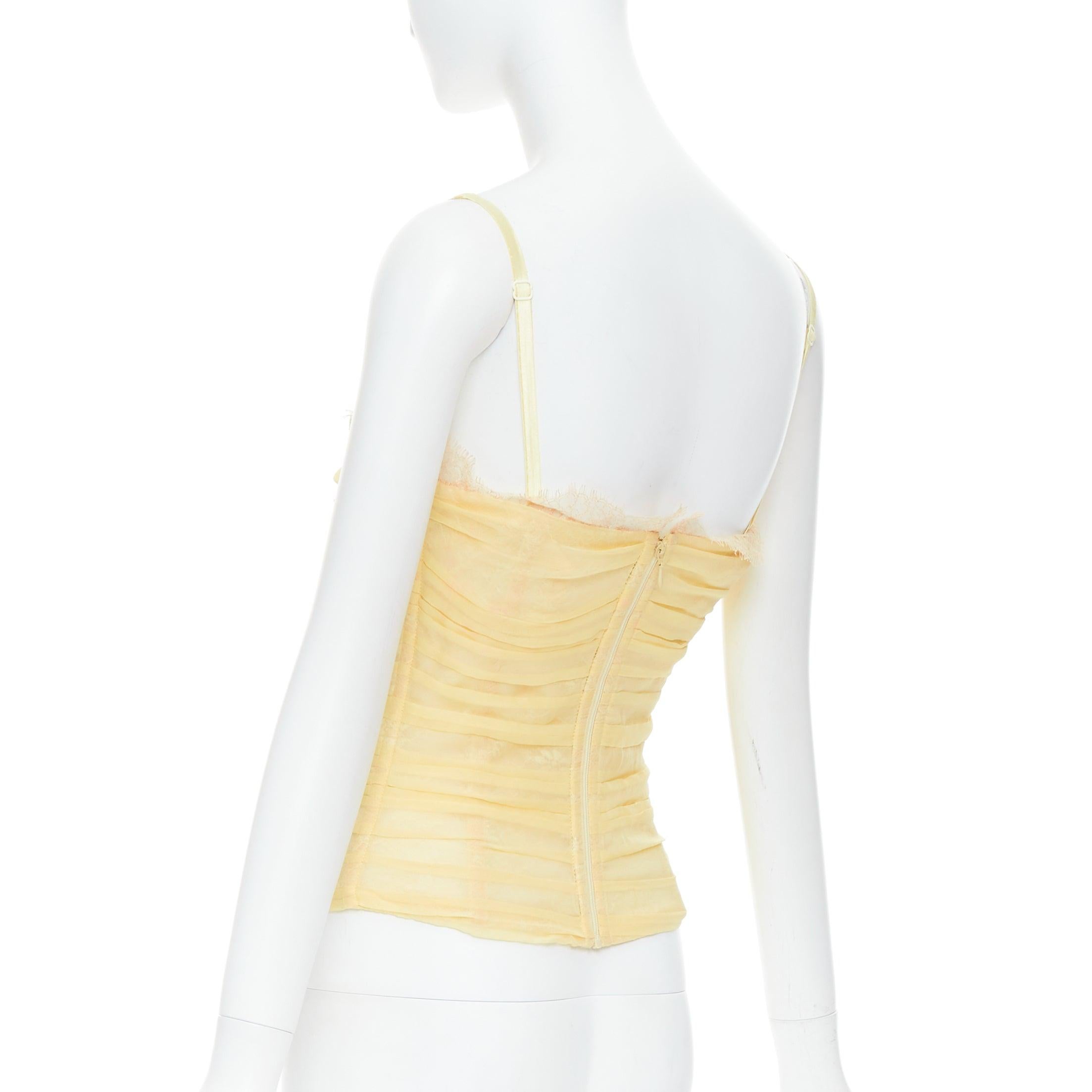 DOLCE GABBANA Vintage yellow silk blend nude lace trim corset bustier IT40 S 2