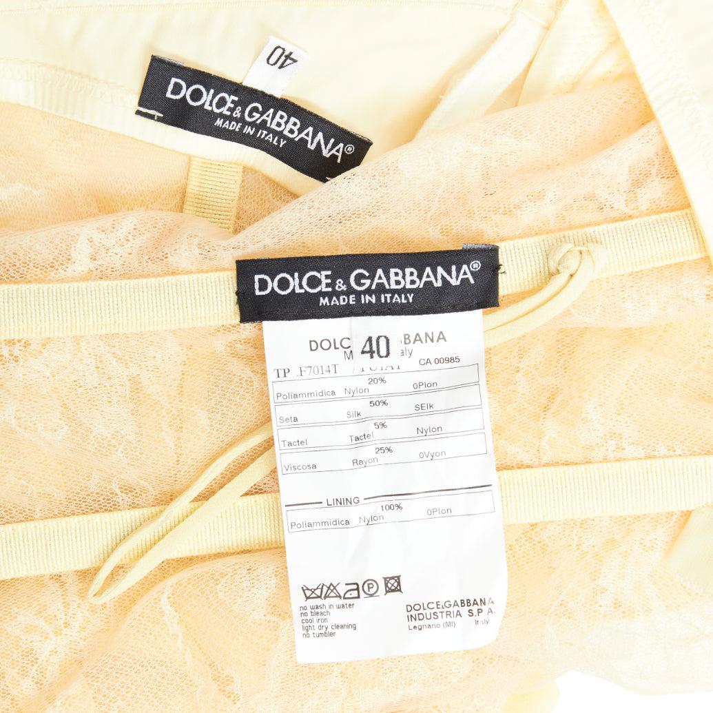 DOLCE GABBANA Vintage yellow silk blend nude lace trim corset bustier IT40 S 4