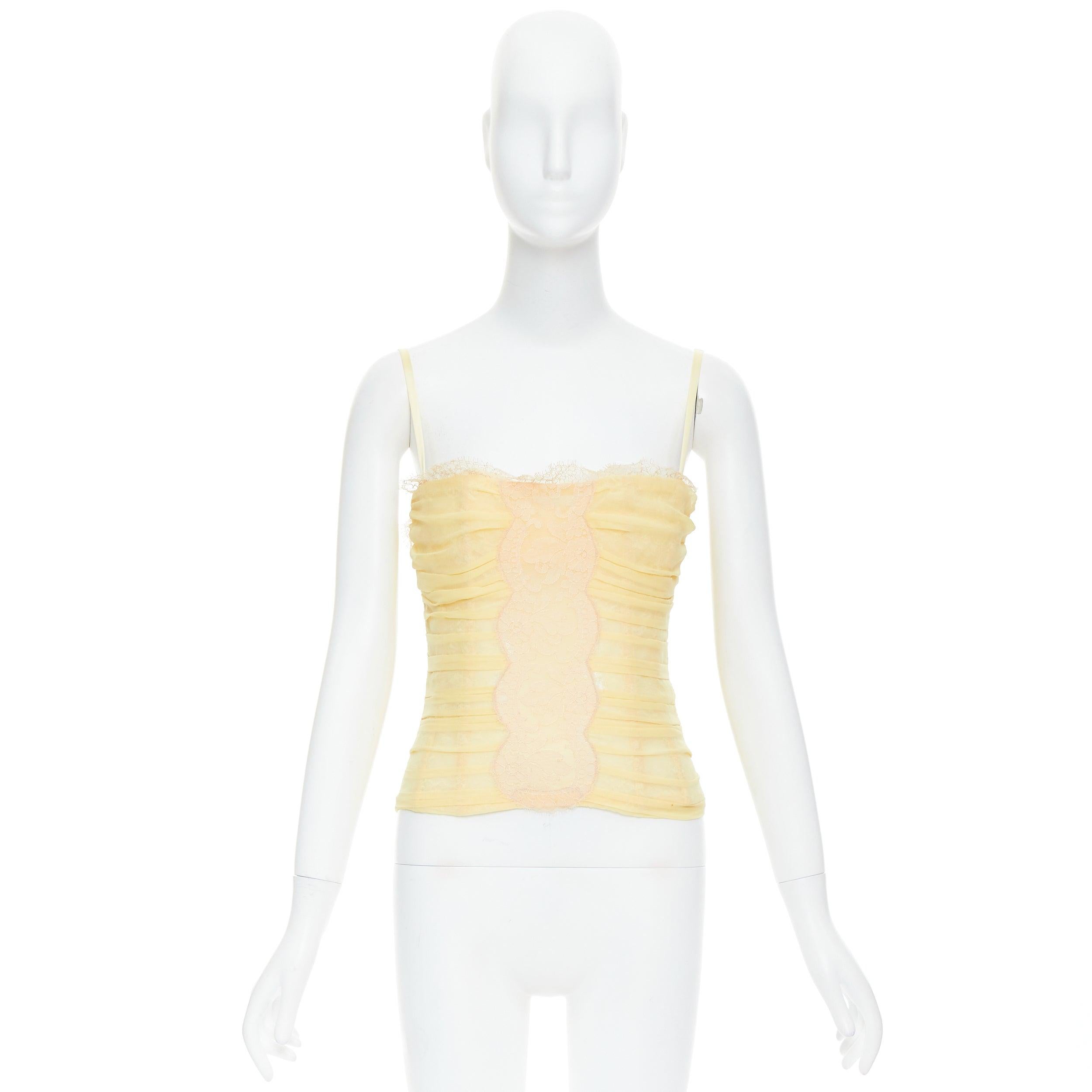 DOLCE GABBANA Vintage yellow silk blend nude lace trim corset bustier IT40 S 5