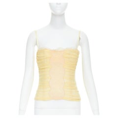 DOLCE GABBANA Vintage yellow silk blend nude lace trim corset bustier IT40 S