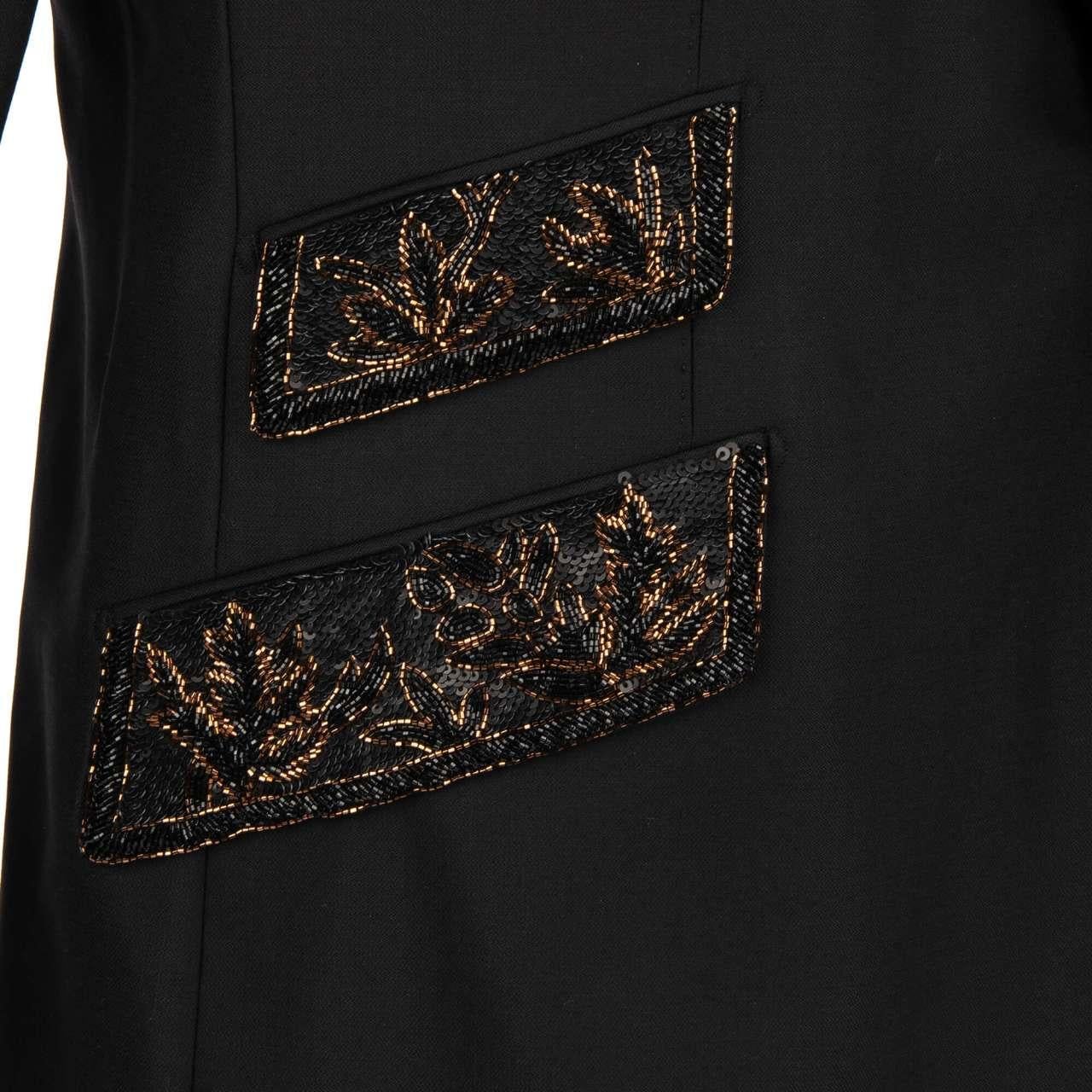 Dolce & Gabbana Virgin Wool Tuxedo Blazer SICILIA Pearls Sequins Black 54 44 XL For Sale 2