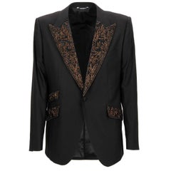 Dolce & Gabbana Virgin Wool Tuxedo Blazer SICILIA Pearls Sequins Black 54 44 XL