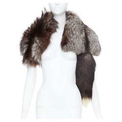 DOLCE GABBANA Volpe Frost silver fox fur tail asymmetry statement shawl capelet