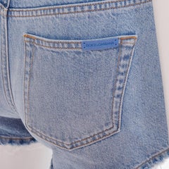 DOLCE GABBANA washed blue logo tag cut off high rise shorts IT38 XS