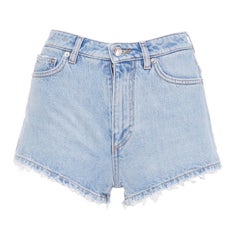 DOLCE GABBANA pantalón corto de talle alto con etiqueta del logotipo en azul lavado IT38 XS