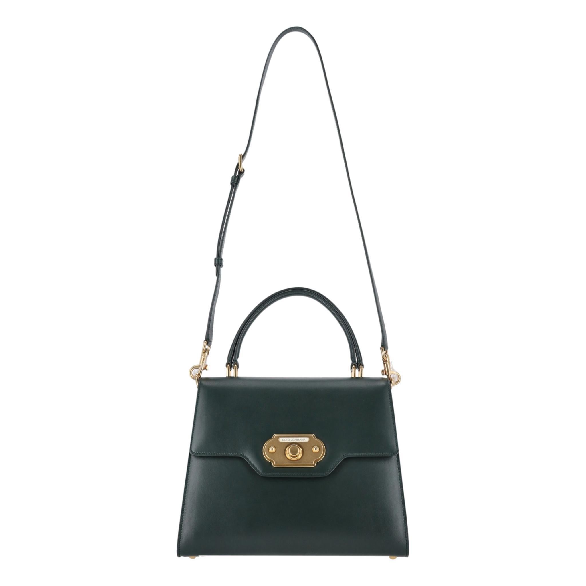 Dolce & Gabbana Welcome Leather Handbag 

Dark green, structured leather bag with gold hardware.

Rolled leather top carry handle and long shoulder strap.

Size - Height 23cm, 30cm, 15cm

Strap Length 50cm

Condition - Excellent (Some of the