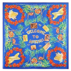 Dolce & Gabbana Welcome to Hawaii Hula Post Card Novelty Print Silk Scarf 1990s