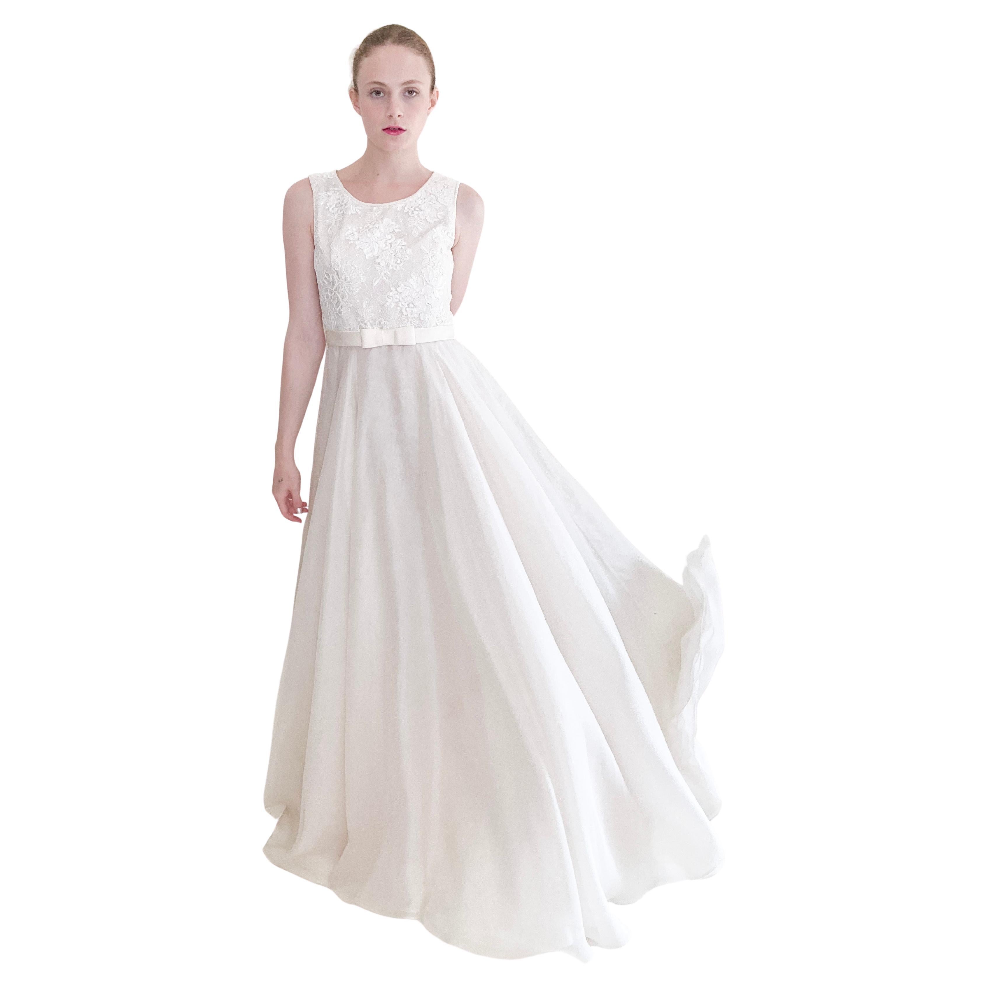 Dolce & Gabbana White 1990's Lace & Silk with Bow Dress For Sale