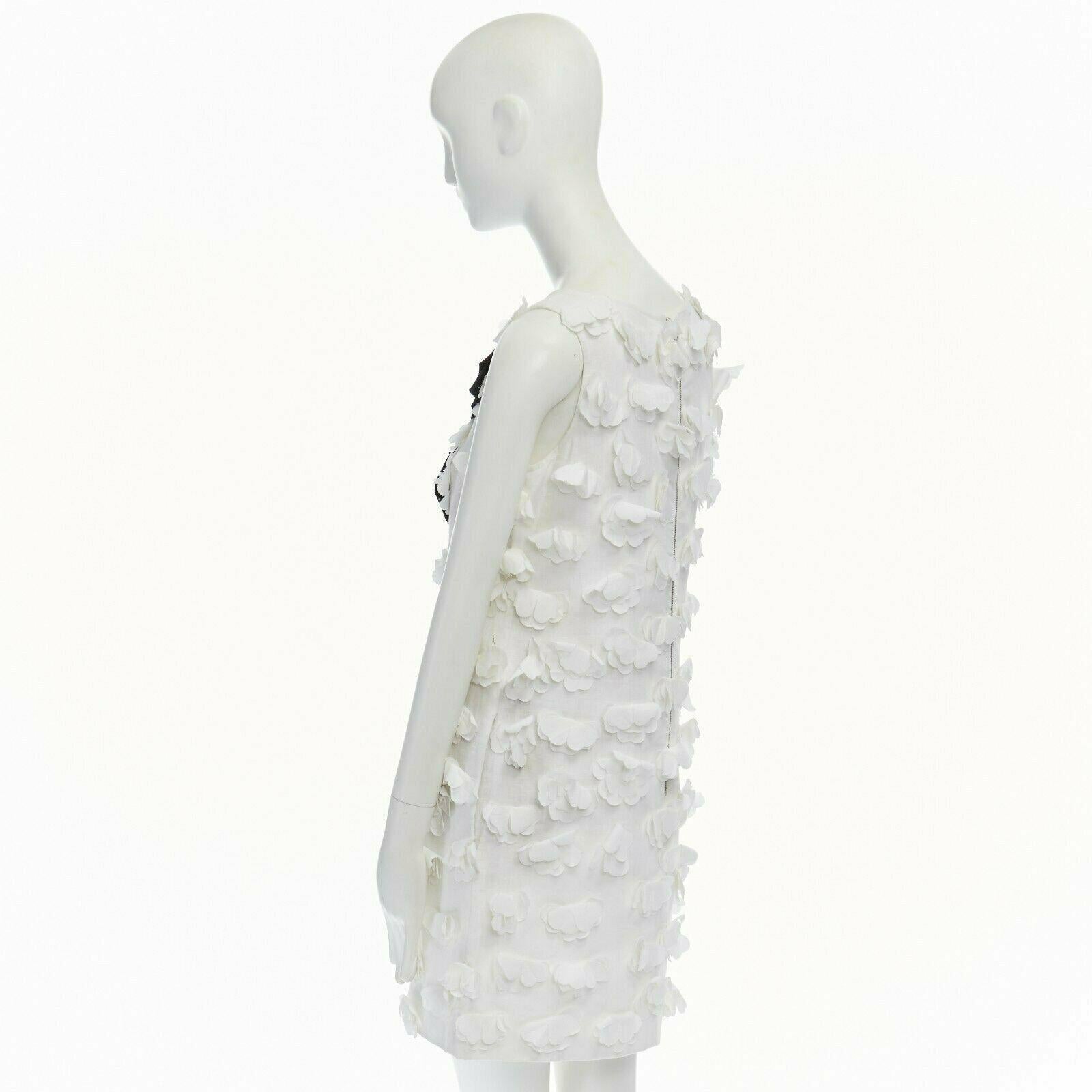 DOLCE GABBANA white 3D floral petal applique black bow sheath dress IT38 US0 XS 1