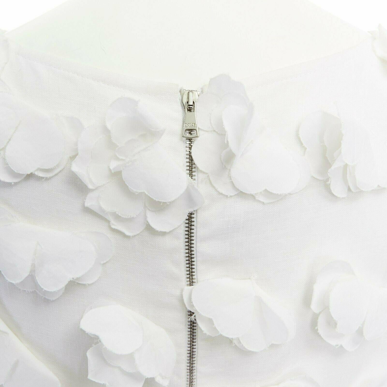 DOLCE GABBANA white 3D floral petal applique black bow sheath dress IT38 US0 XS 3