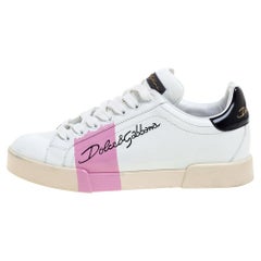 Dolce & Gabbana Weiß und Schwarz Leder Portofino Low Top Sneakers Größe 39