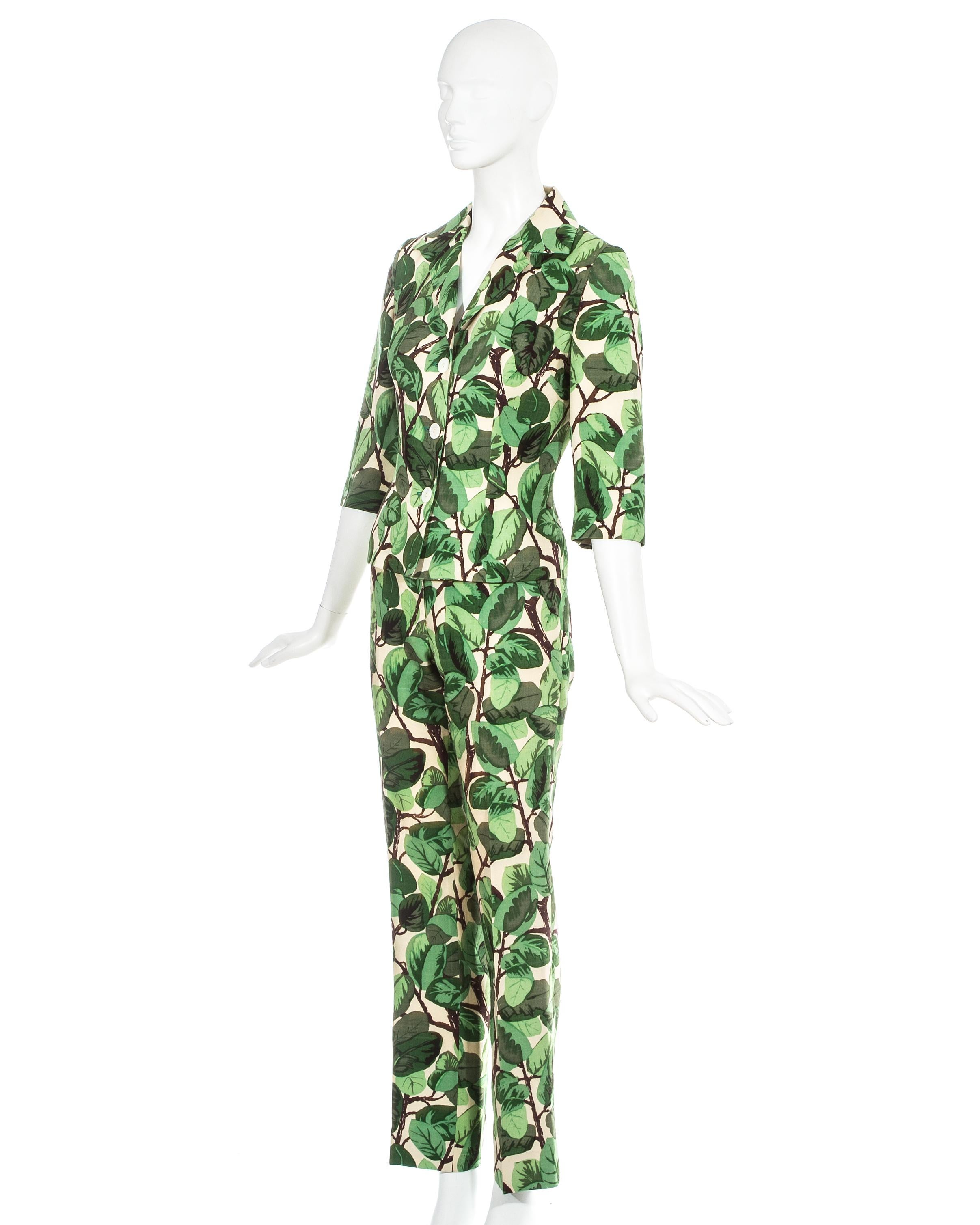 Dolce & Gabbana, pantalone in lino e seta con stampa a fogliame bianco e verde, ss 1997 In condizioni ottime in vendita a London, GB