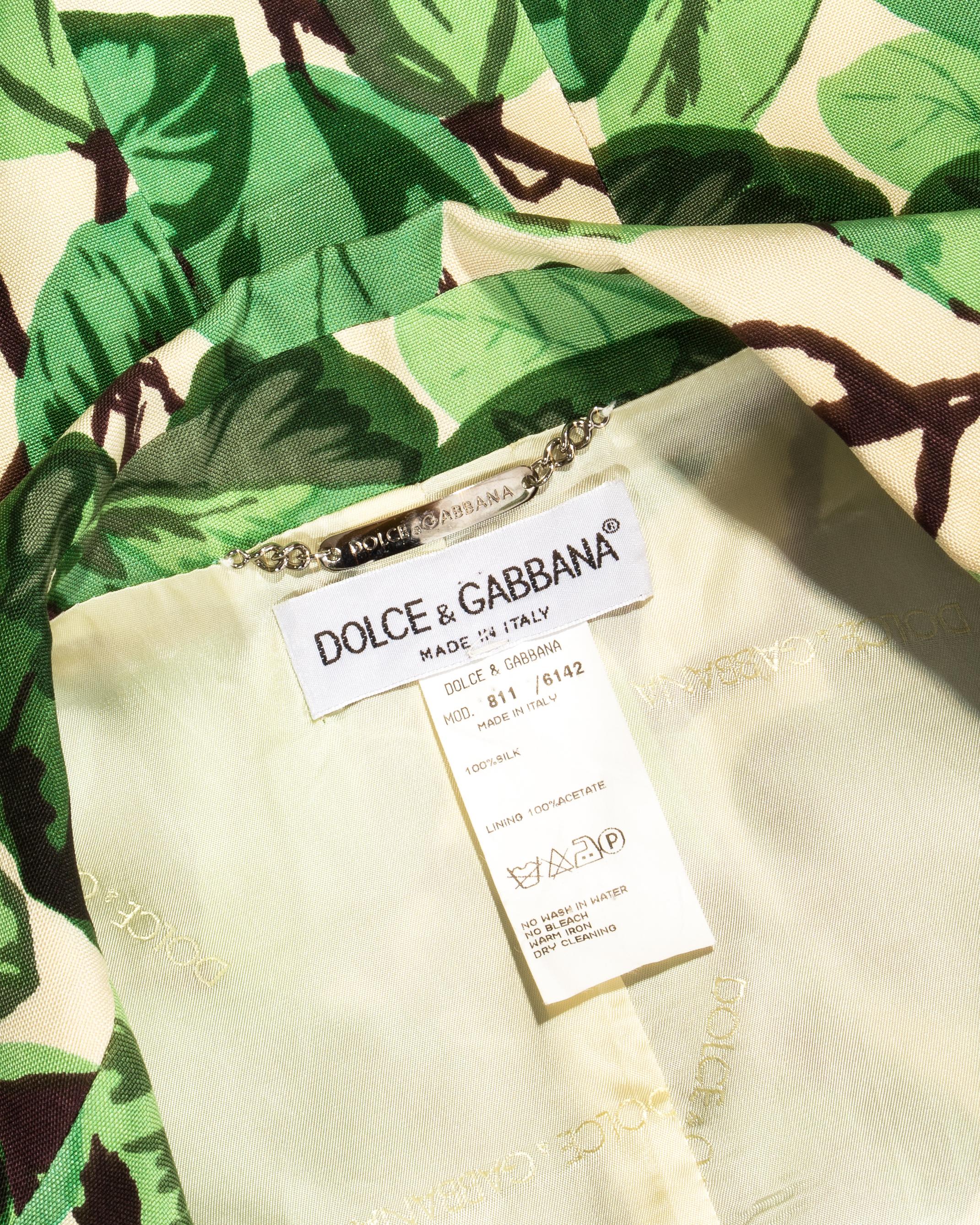 Dolce & Gabbana white and green foliage print silk linen pant suit, ss 1997 In Excellent Condition For Sale In London, GB