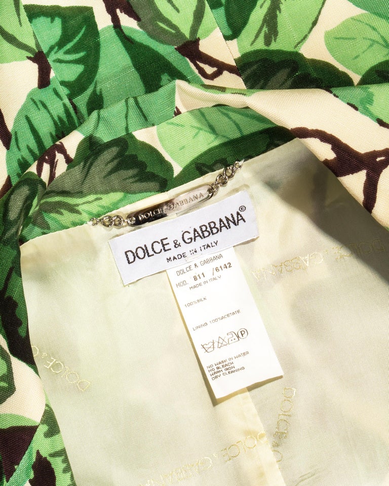 Dolce and Gabbana white and green foliage print silk linen pant suit ...