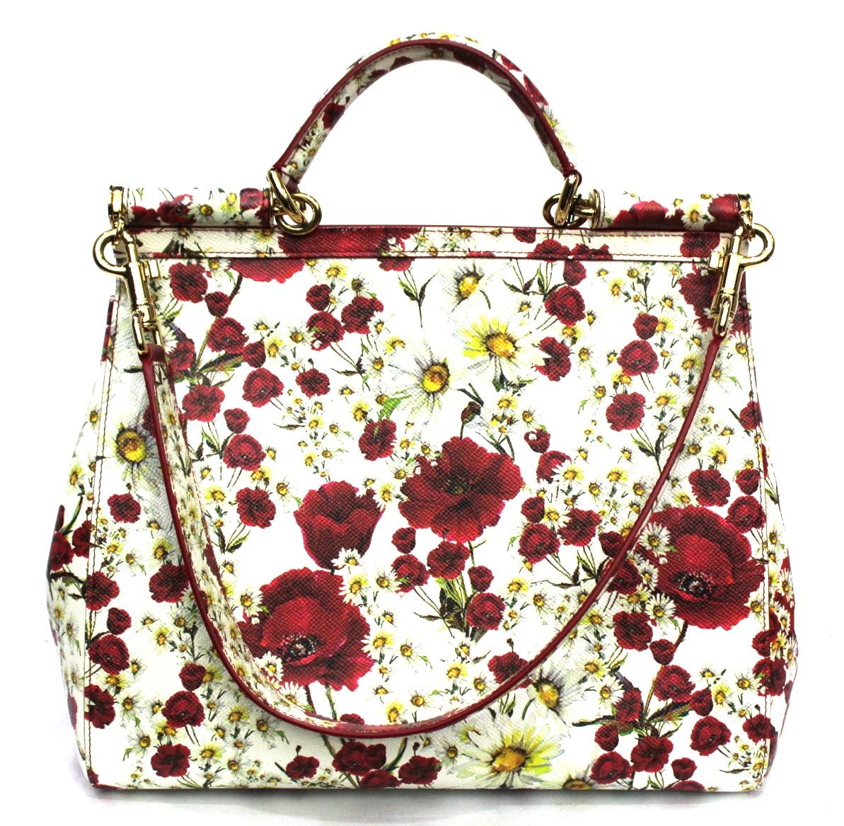 Beige Dolce & Gabbana White and Red Leather Sicily Bag