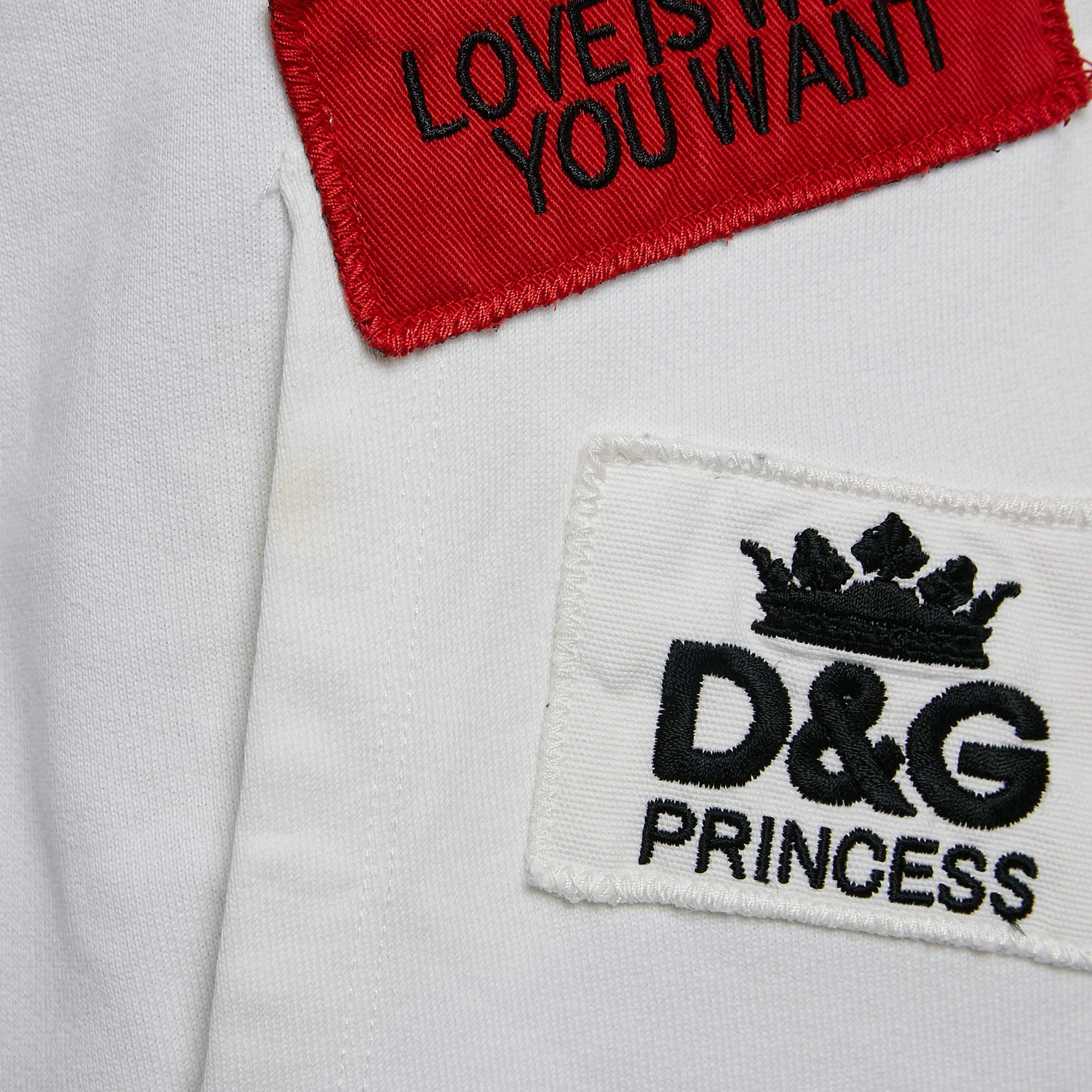 Gray Dolce & Gabbana White Applique Cotton Pocket Detail T-Shirt XS For Sale