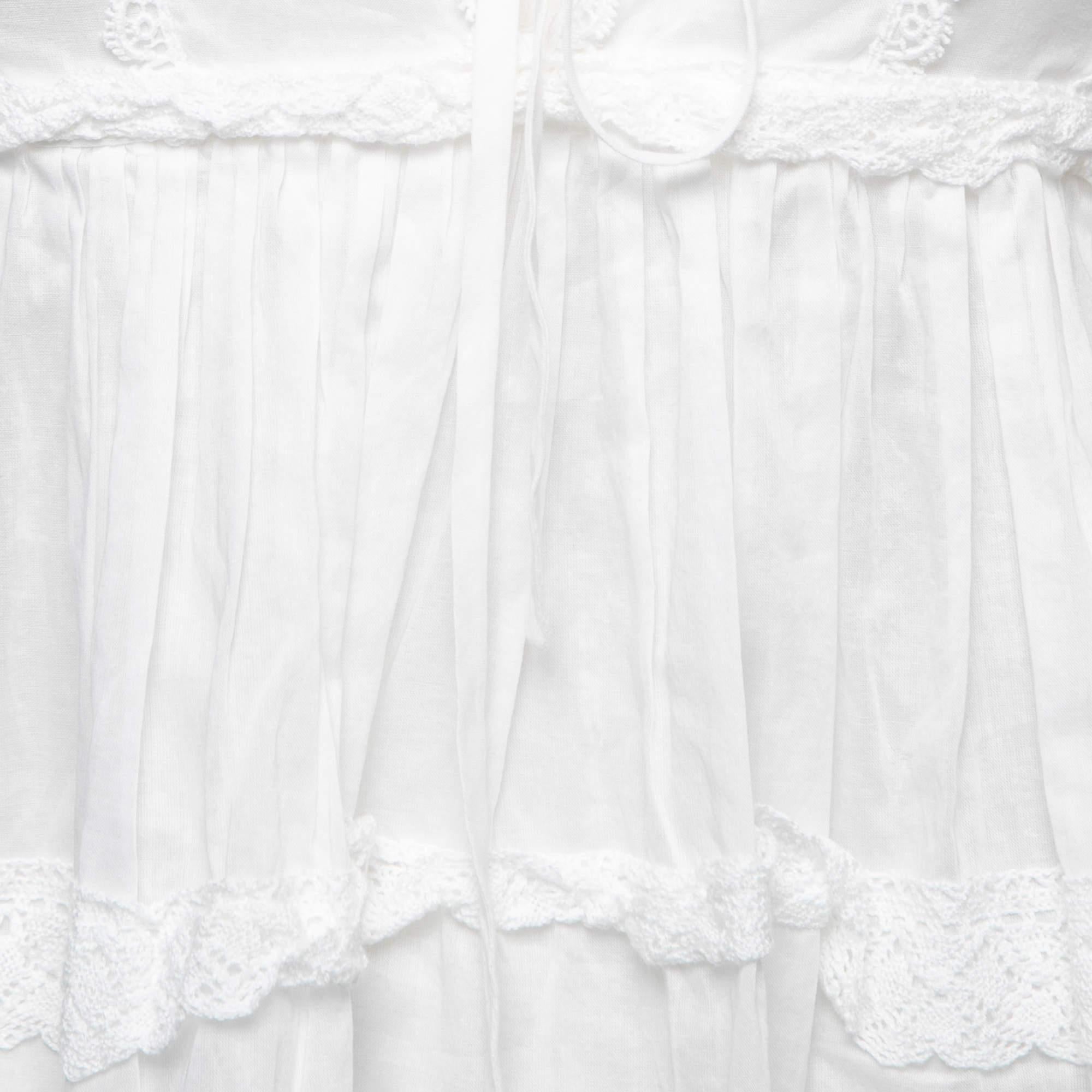 Dolce & Gabbana White Batista Cotton Lace Trim Gathered Blouse S In Good Condition In Dubai, Al Qouz 2