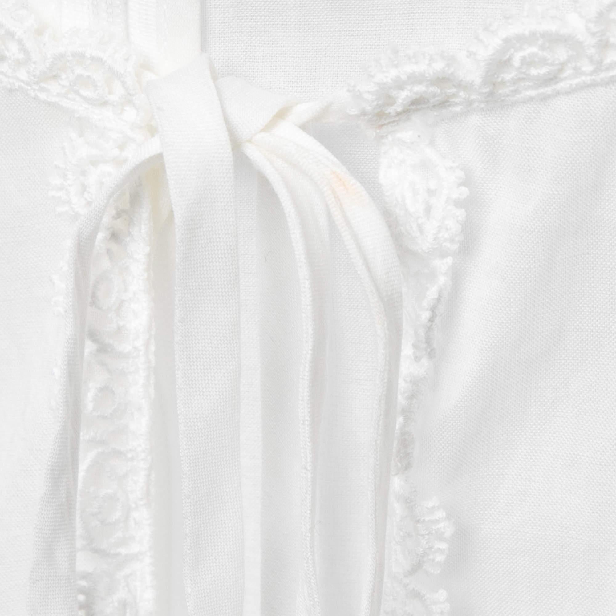 Dolce & Gabbana White Batista Cotton Lace Trim Gathered Blouse S 1