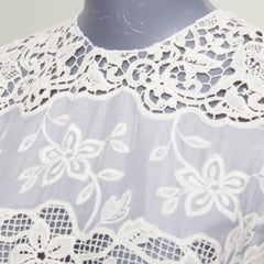 DOLCE GABBANA white beige silk cotton floral embroidered lace crew top IT36 XXS