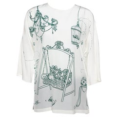 Dolce & Gabbana White Bird Cage Print Silk Blouse S