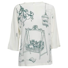 Dolce & Gabbana White Bird Cage Printed Silk Blouse S