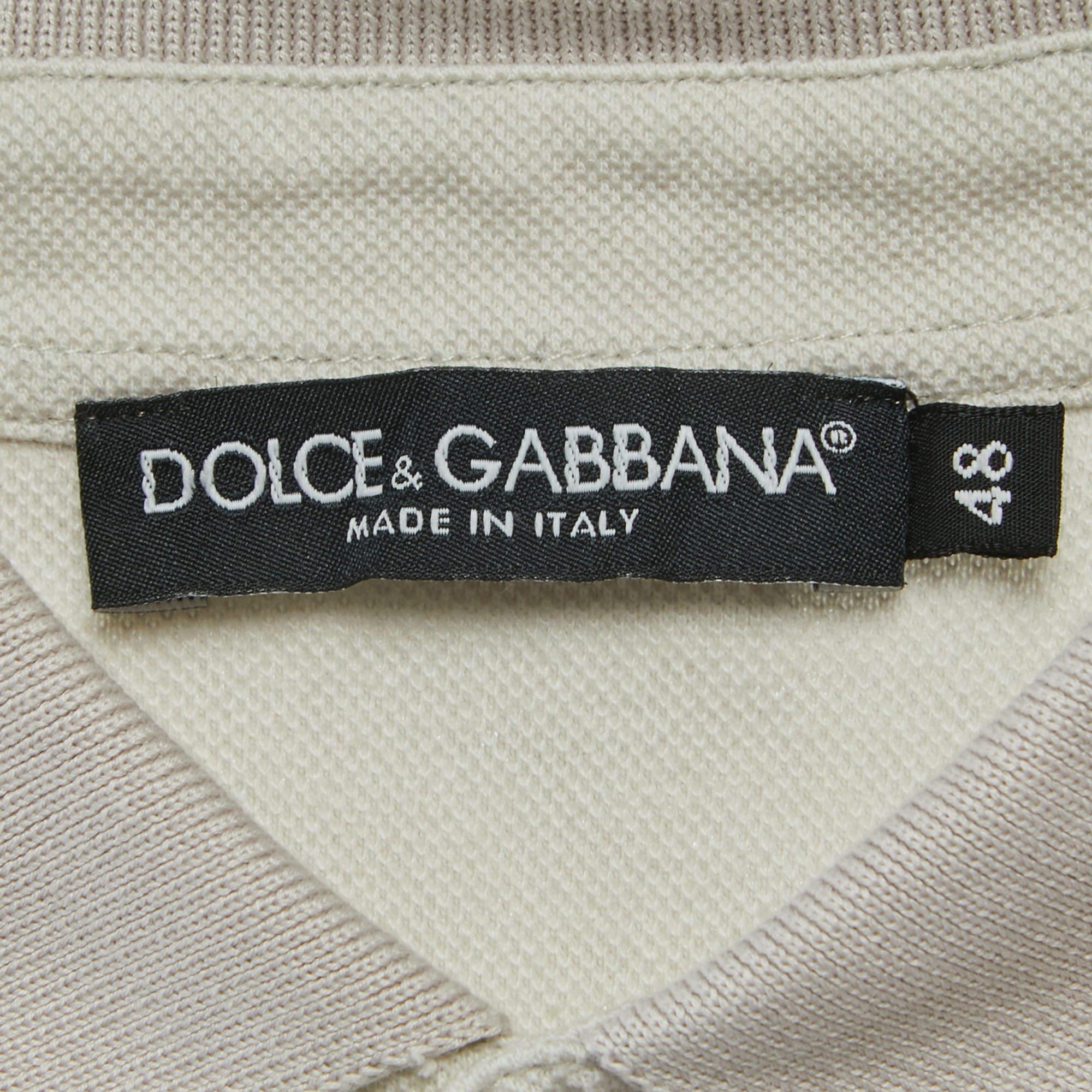 Gray Dolce & Gabbana White Birds Print Cotton Pique Polo T-Shirt M
