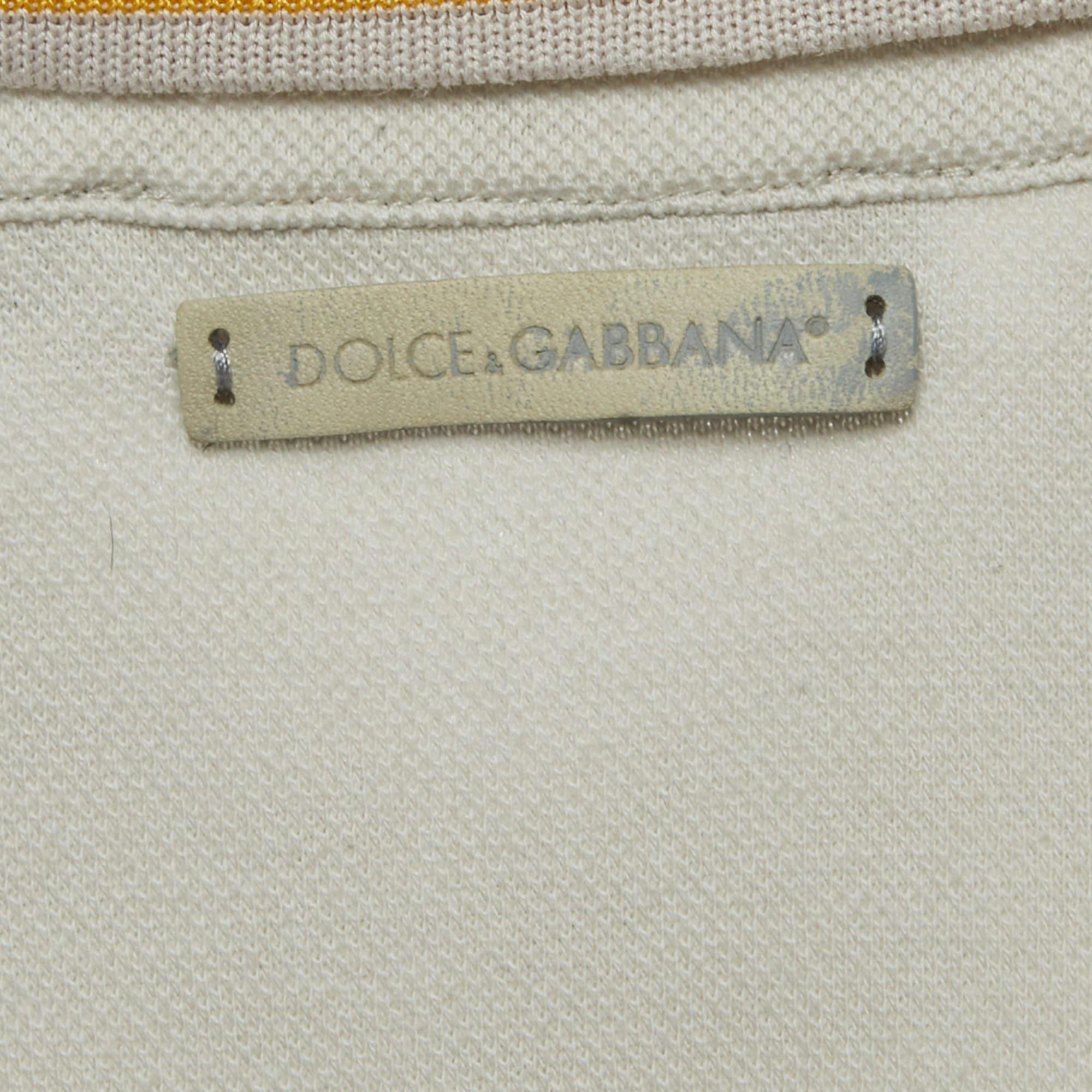 Men's Dolce & Gabbana White Birds Print Cotton Pique Polo T-Shirt M