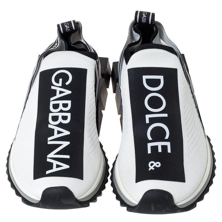 Dolce and Gabbana White/Black Fabric Logo Sorrento Slip On Sneakers ...