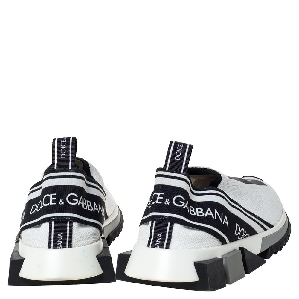 Gray Dolce & Gabbana White/Black  Fabric Logo Sorrento Slip On Sneakers Size 40