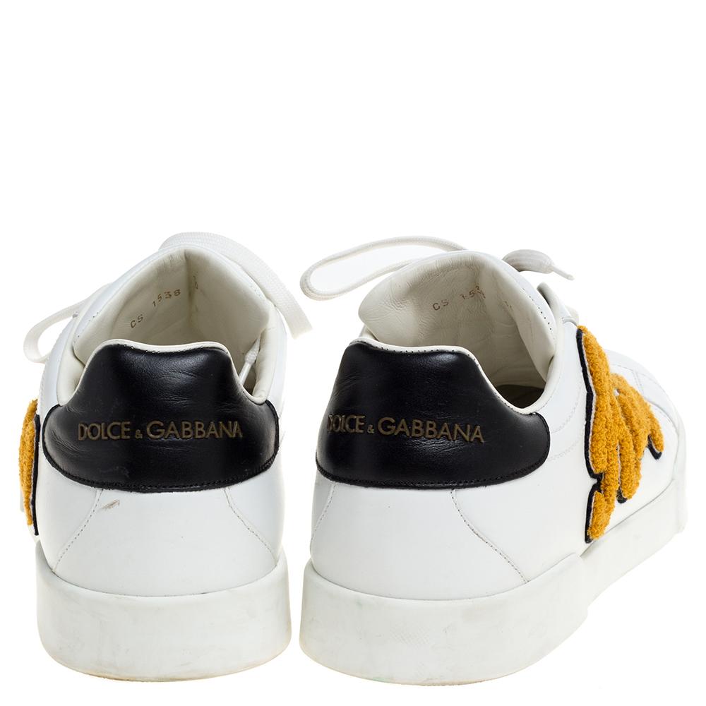 Beige Dolce & Gabbana White/Black King Patch Leather Portofino Sneakers Size 44