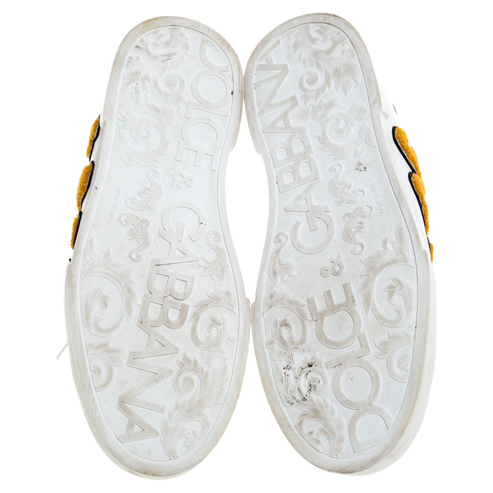 Dolce & Gabbana White/Black King Patch Leather Portofino Sneakers Size 44 In Fair Condition In Dubai, Al Qouz 2