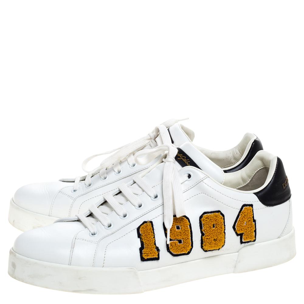 Dolce & Gabbana White/Black King Patch Leather Portofino Sneakers Size 44 1