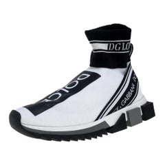 Dolce & Gabbana White/Black Knit Fabric Sorrento Sneakers Size 38.5