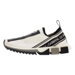 Dolce & Gabbana White/Black Knit Fabric Sorrento Sneakers Size 39