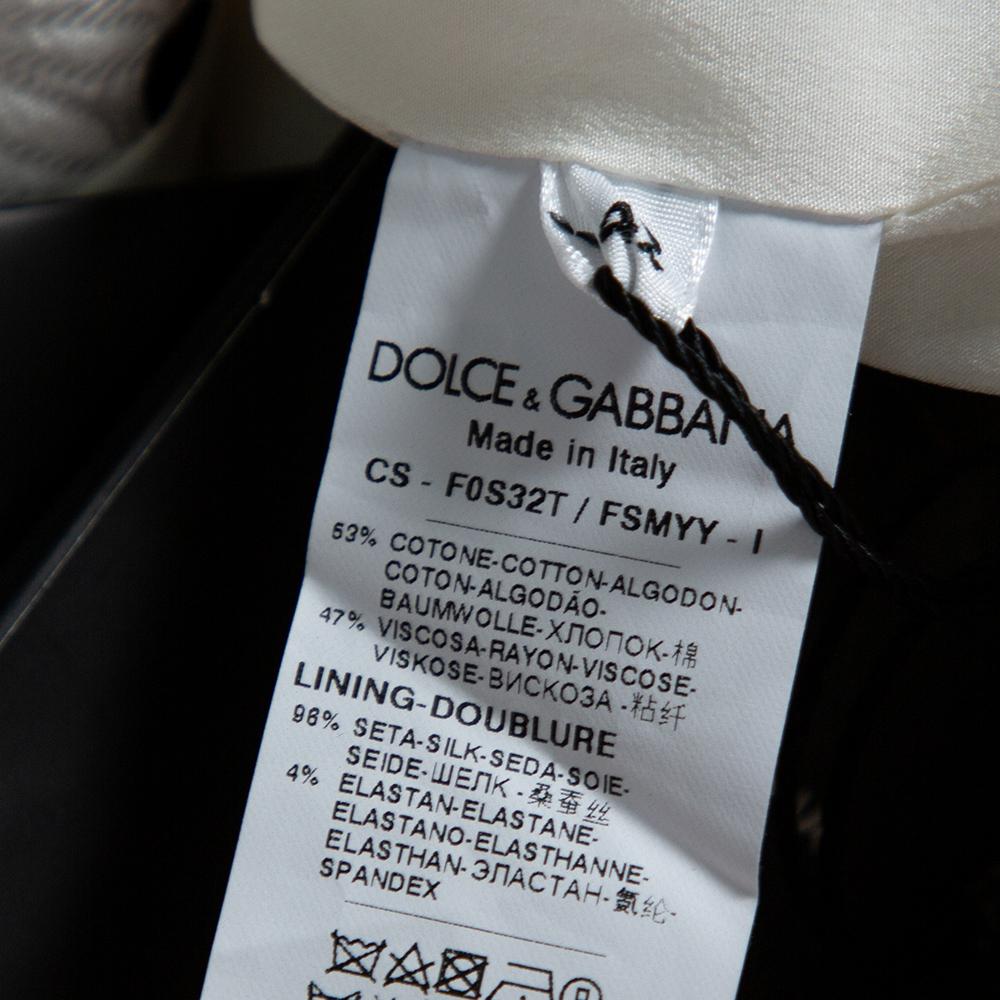 Gray Dolce & Gabbana White/Black Lace Collar Polka Dot Printed Jacquard Coat M