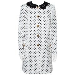 Dolce & Gabbana White/Black Lace Collar Polka Dot Printed Jacquard Coat M