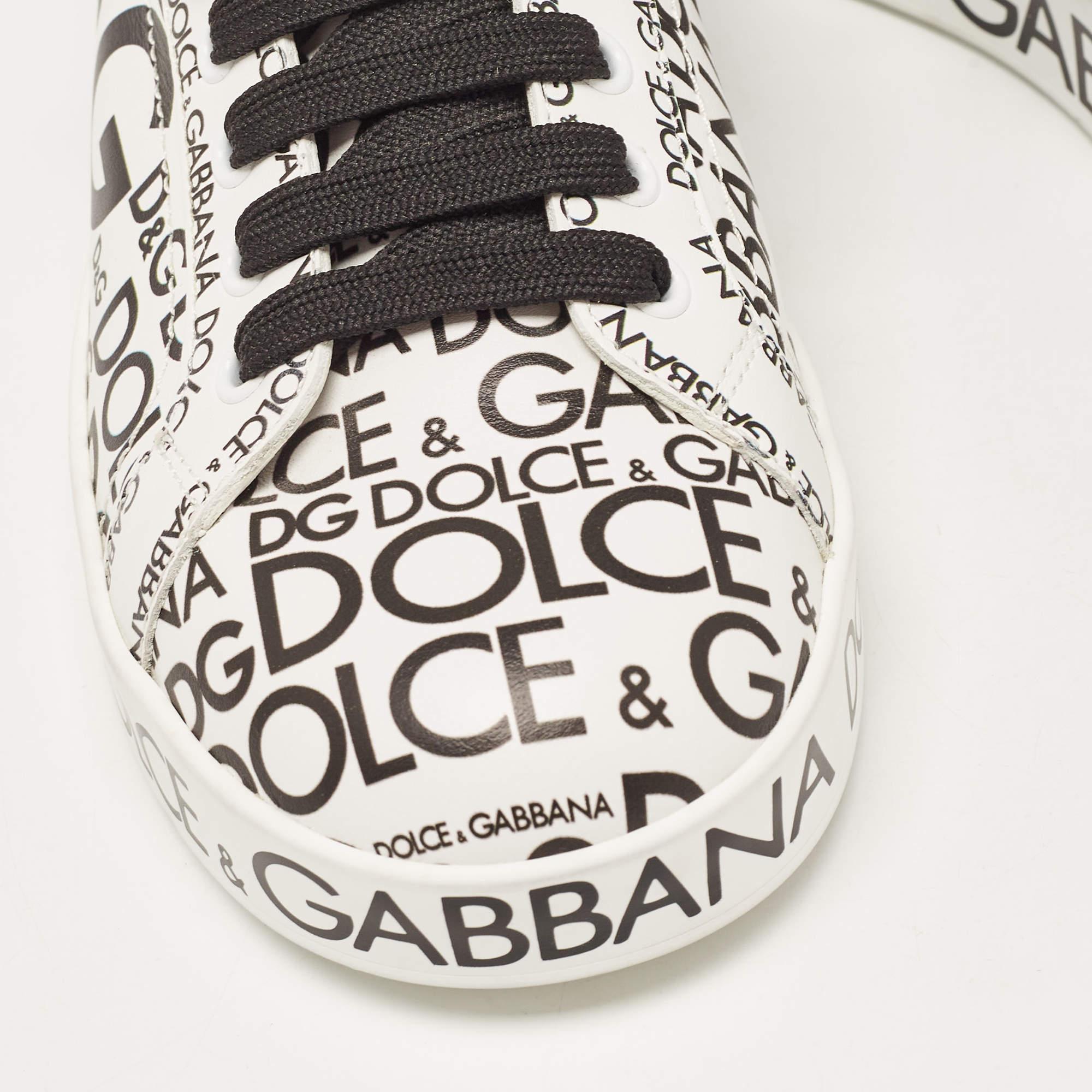 Women's Dolce & Gabbana White/Black Leather Logo Print Portofino Low Top Sneakers Size 3