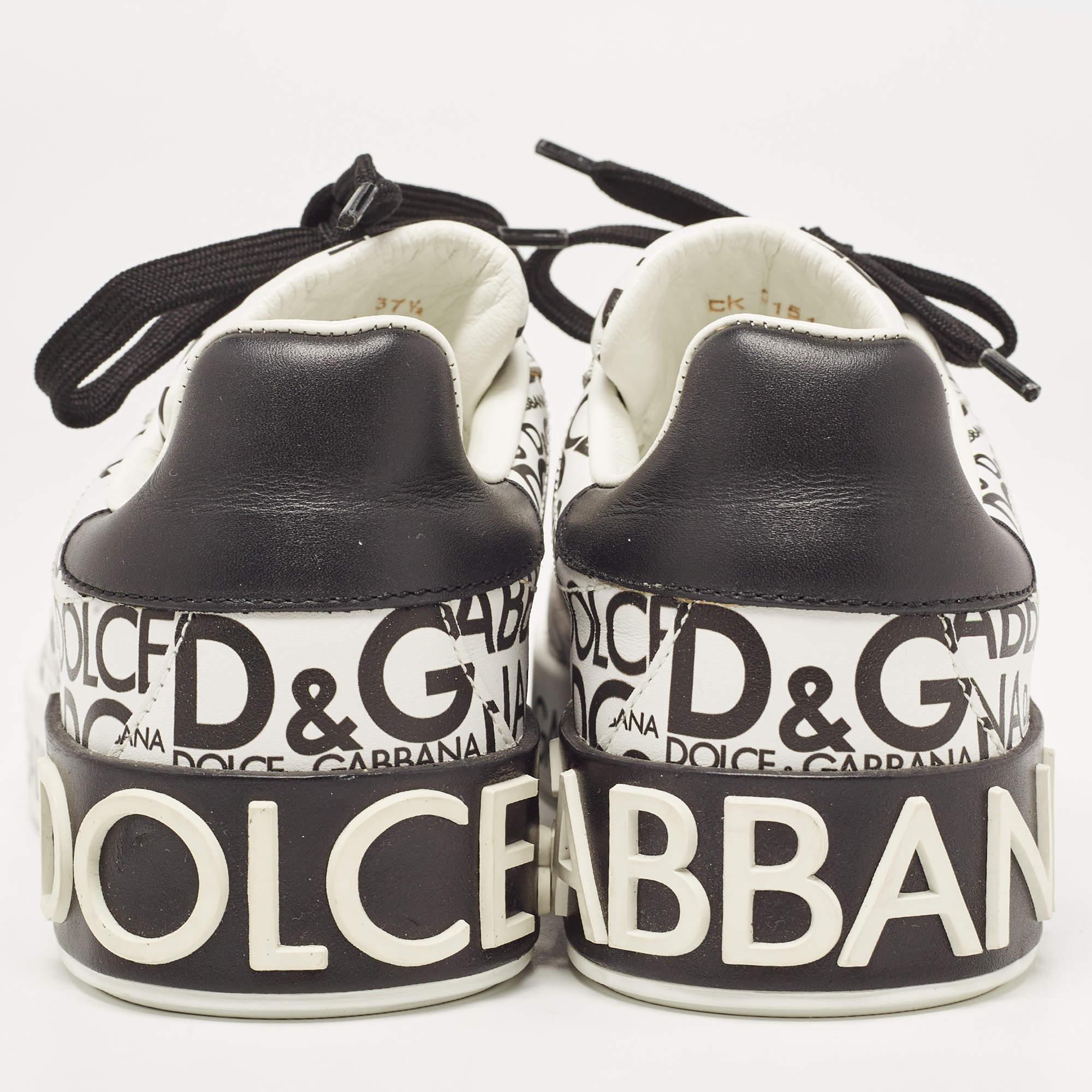 Dolce & Gabbana White/Black Leather Logo Print Portofino Low Top Sneakers Size 3 1
