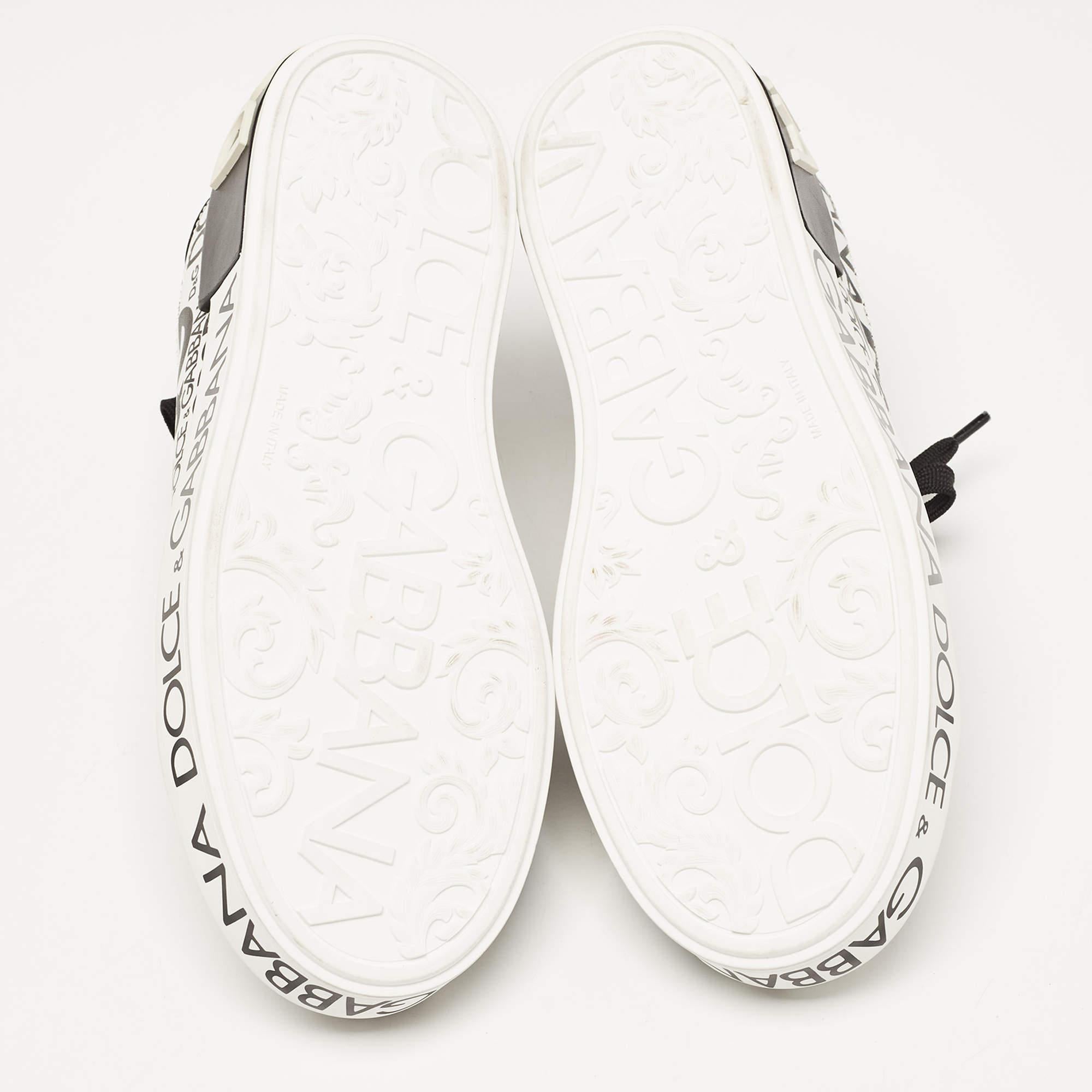 Dolce & Gabbana White/Black Leather Logo Print Portofino Low Top Sneakers Size 3 2
