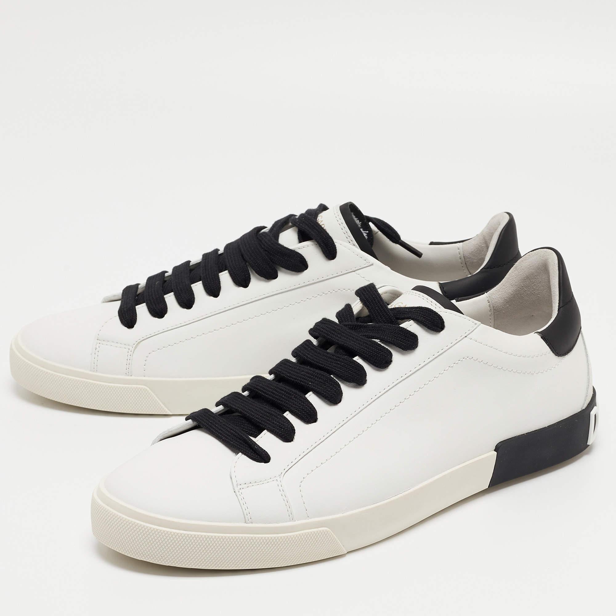 Dolce & Gabbana White/Black Leather Low Top Sneakers Size 45 1