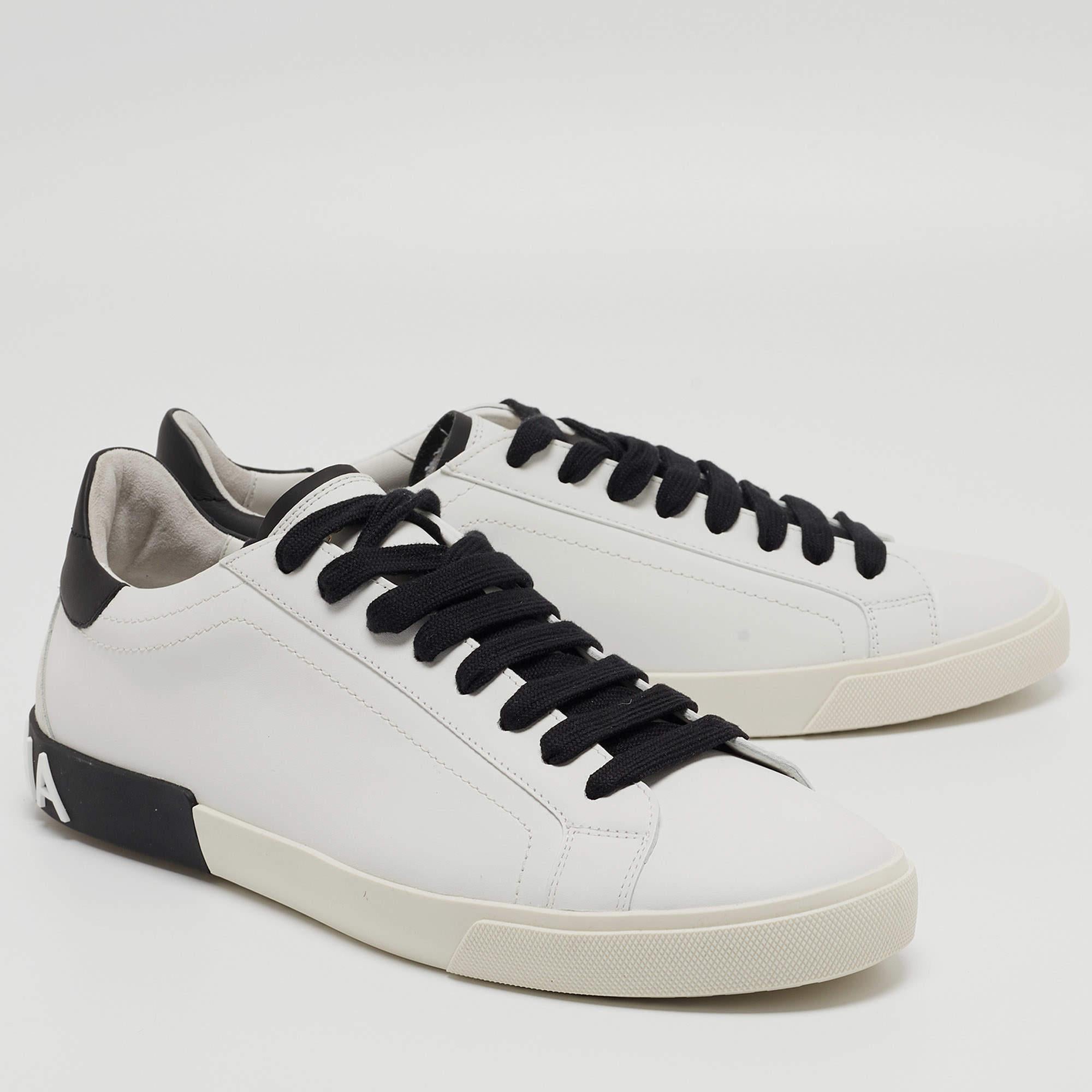 Dolce & Gabbana White/Black Leather Low Top Sneakers Size 45 2